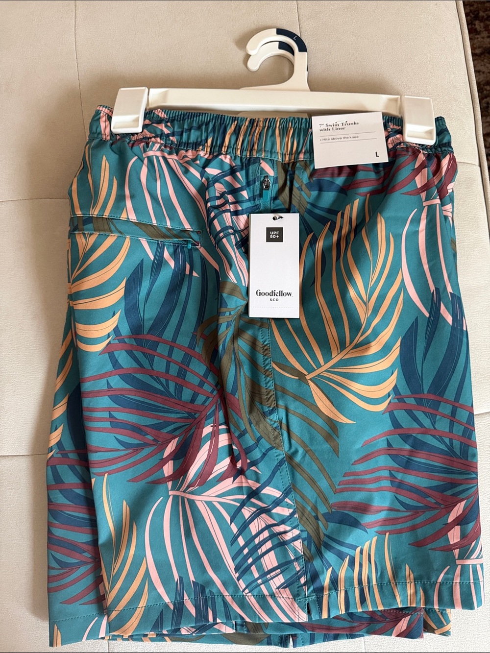 Goodfellow & Co Teal Tropical Leaf Swim Trunks